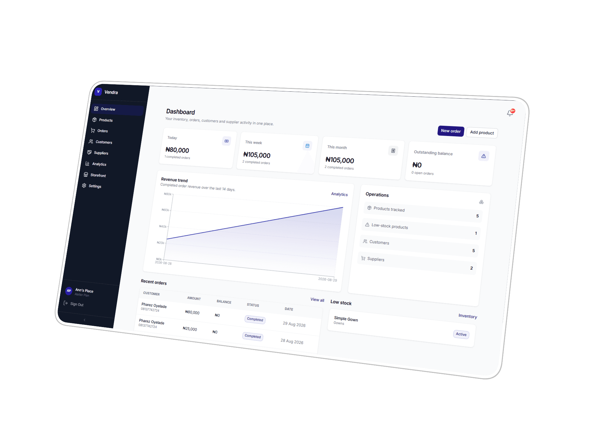 Vendra Dashboard Preview